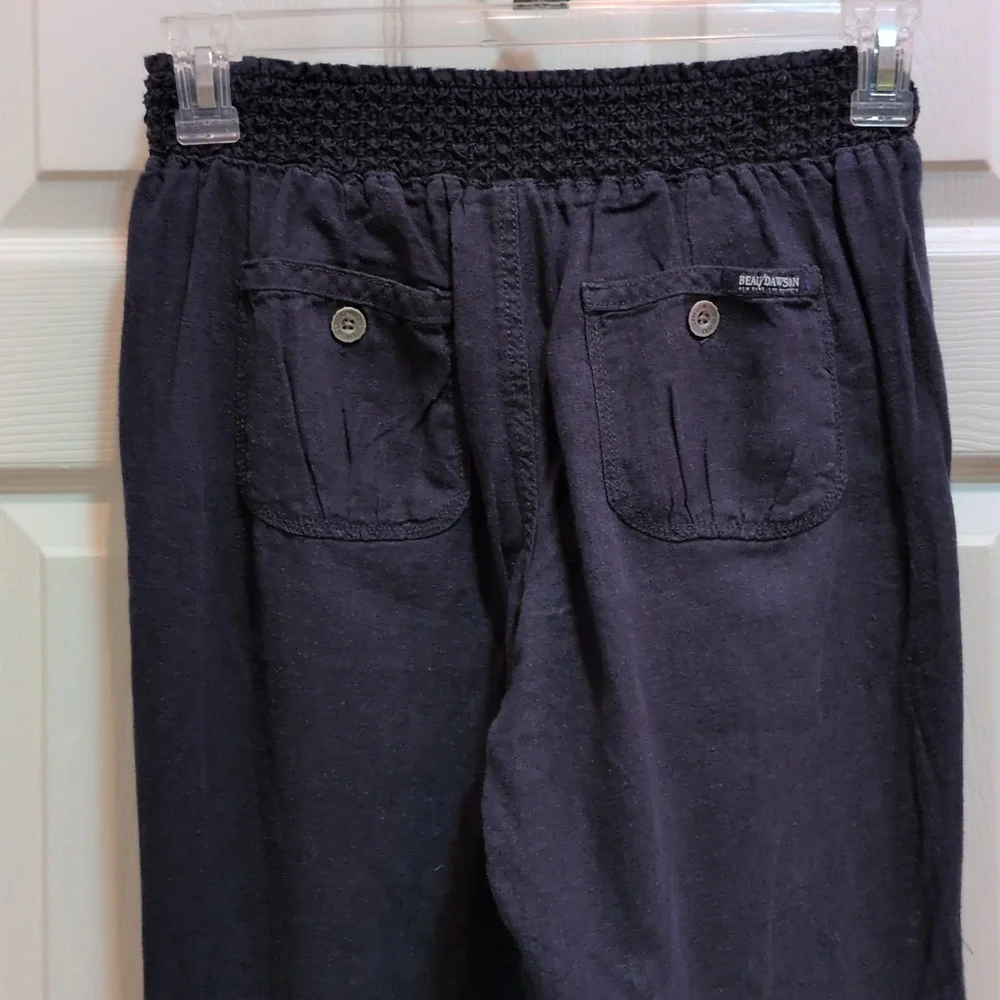 Beau Dawson Women's Navy Linen Blend Straight Leg Pants w/Tie Front Size Small